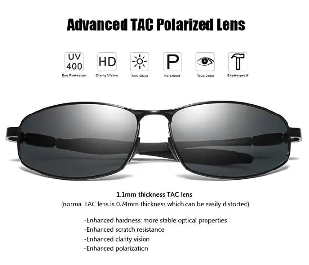 ZHILE Wrap Polarized Sunglasses Al-Mg Metal Temple Spring Hinged Nickel Free (Black, Grey) Pattan Australia