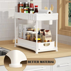 DEVA 2 Pack under Sink Organiser, Organiser for Kitchen 2-Tier Pull Out Wide Drawer for Kitchen Storage & Organisation under Sink Storage for Kitchen Sink Cupboard Bathroom Laundry, White