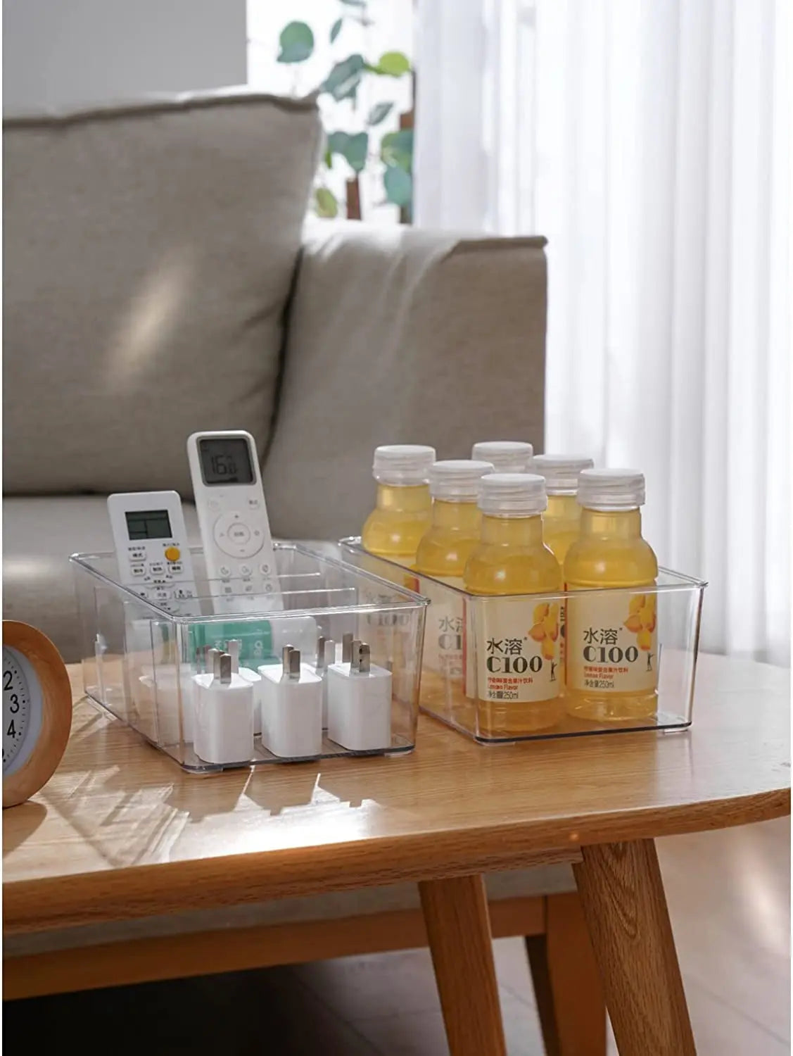 2 Pack Plastic Food Storage Containers Bins, Stackable Bathroom Kitchen Pantry Drawer Makeup Organisers Bins, Food Storage Bag Tea Box, Storage Baskets & Bins, Fridge Storage Organiser Containers (2)