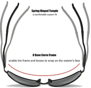 ZHILE Wrap Polarized Sunglasses Al-Mg Metal Temple Spring Hinged Nickel Free (Black, Grey) Pattan Australia