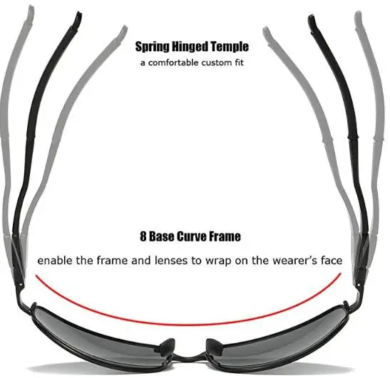ZHILE Wrap Polarized Sunglasses Al-Mg Metal Temple Spring Hinged Nickel Free (Black, Grey) Pattan Australia