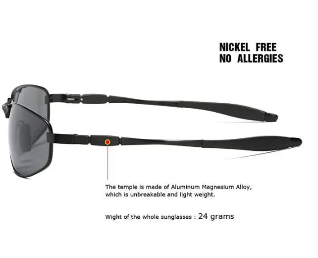 ZHILE Wrap Polarized Sunglasses Al-Mg Metal Temple Spring Hinged Nickel Free (Black, Grey) Pattan Australia