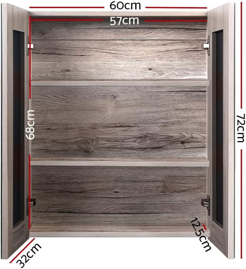 Bathroom Mirror Cabinet Vanity Medicine Shave Wooden Natural 600Mm X720Mm