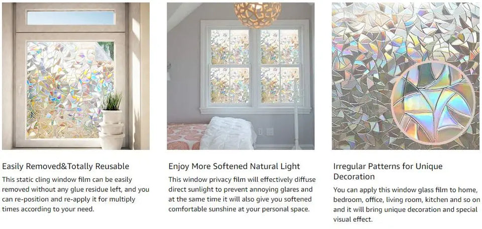 Window Privacy Film, Rainbow Window Clings, 3D Decorative Window Vinyl, Stained Glass Window Decals, Static Cling Window Sticker Non-Adhesive pattanaustralia