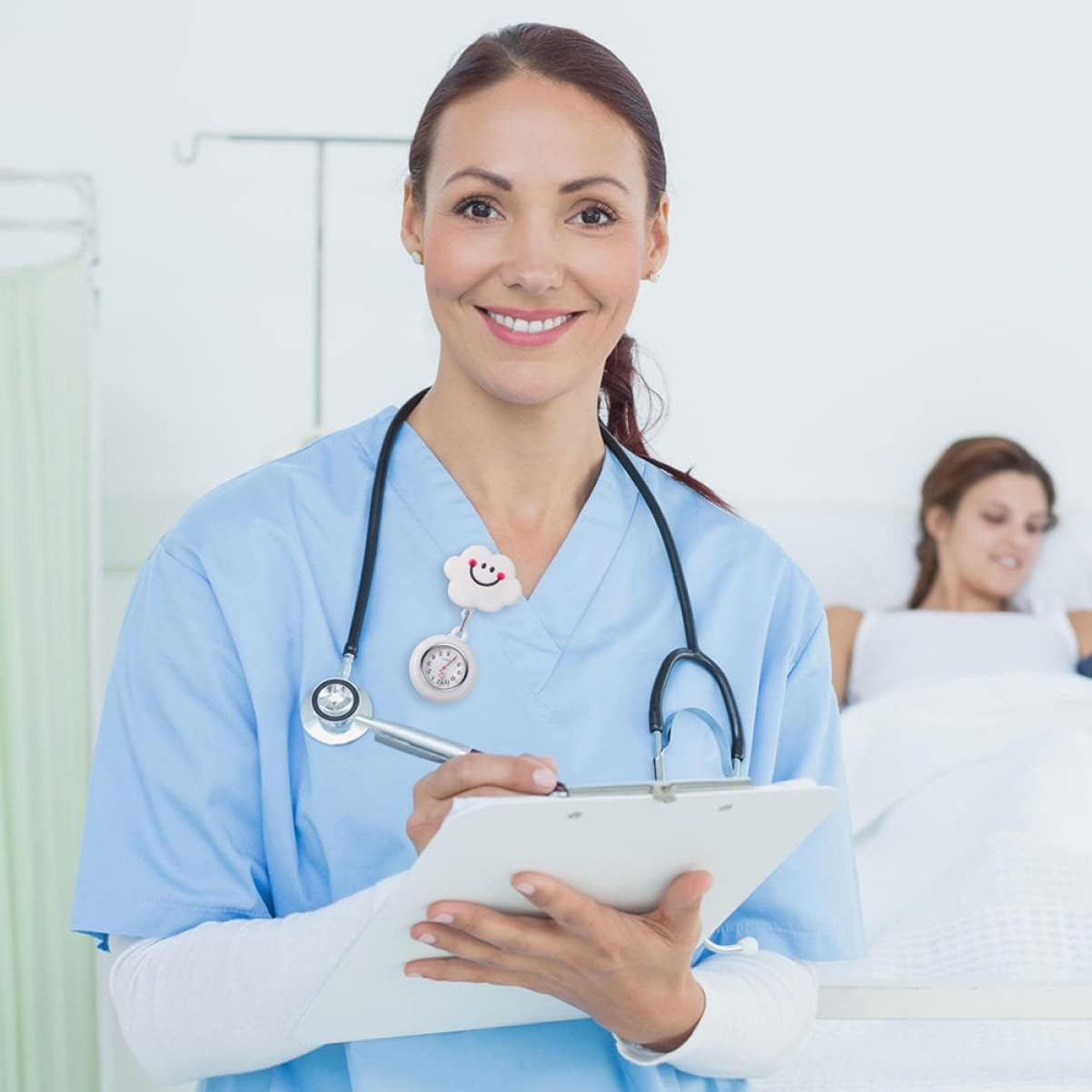 2Pcs Portable & White Nurses Silicone Girls Clip- Watches and for Badge Gift Lapel Cat Girl Clip-On Retractable Adorable Pattern Shaped Potable Hanging Cloud Nurse Fashionable