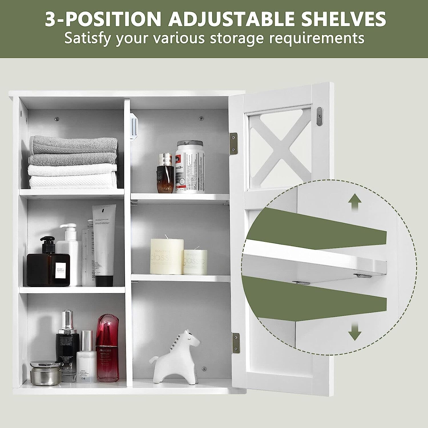 Bathroom Medicine Cabinet, Wall-Mounted Storage Cabinet, Storage Organizer W/Adjustable Shelves & Open Compartments for Bathroom, Living Room, Kitchen, White