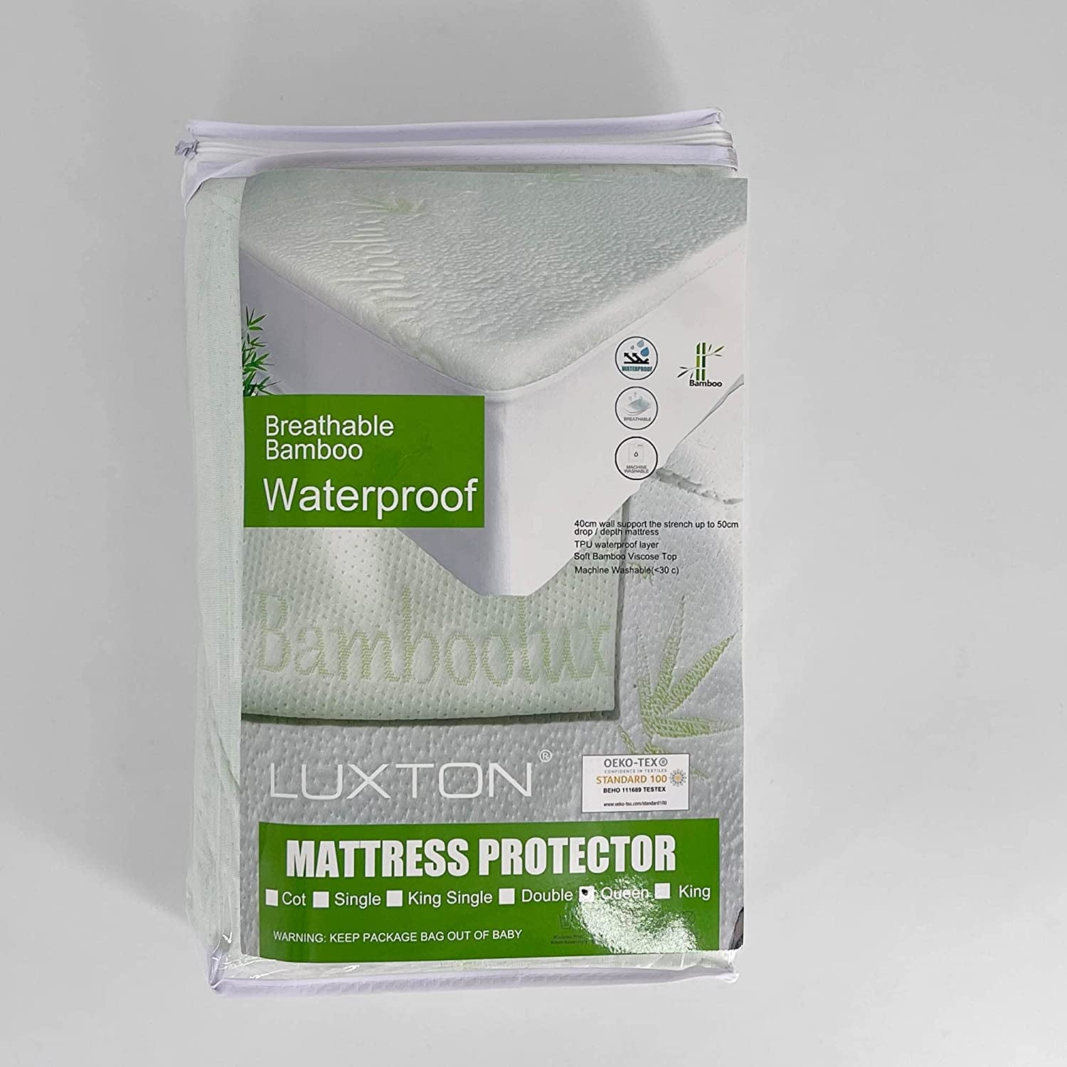 Bamboo Mattress Protector, Breathable Bamboo Waterproof Mattress Protector, Queen Size Hypoallergenic Fully Fitted Mattress Protector (Queen Size)