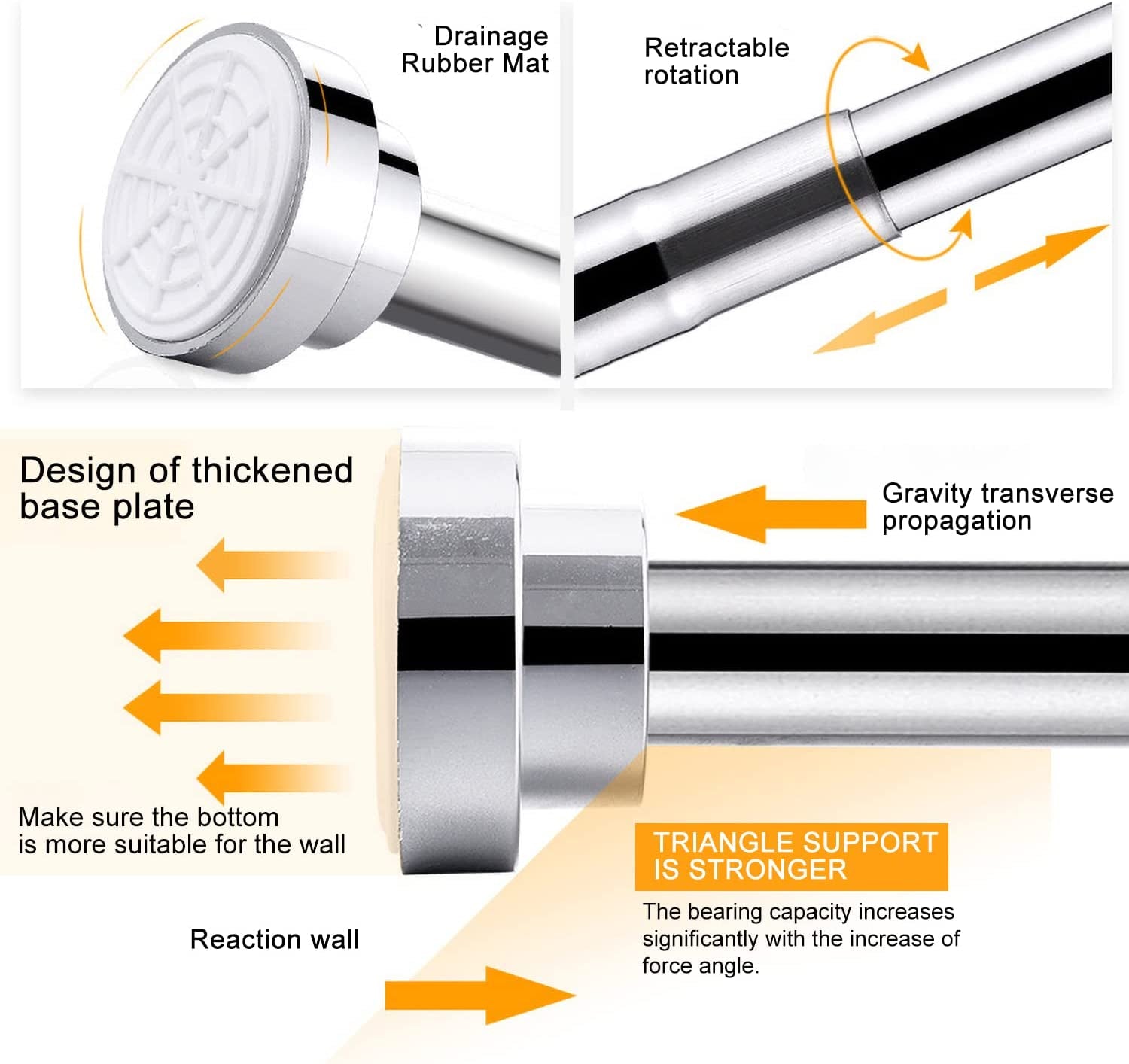 Shower Curtain Rod，Tension Curtain Rod,Stainless Steel Shower Curtain Telescopic Rod, Exemption of Punching Clothes, Wardrobe Rods, Bathroom Kitchen Balcony (60Cm)