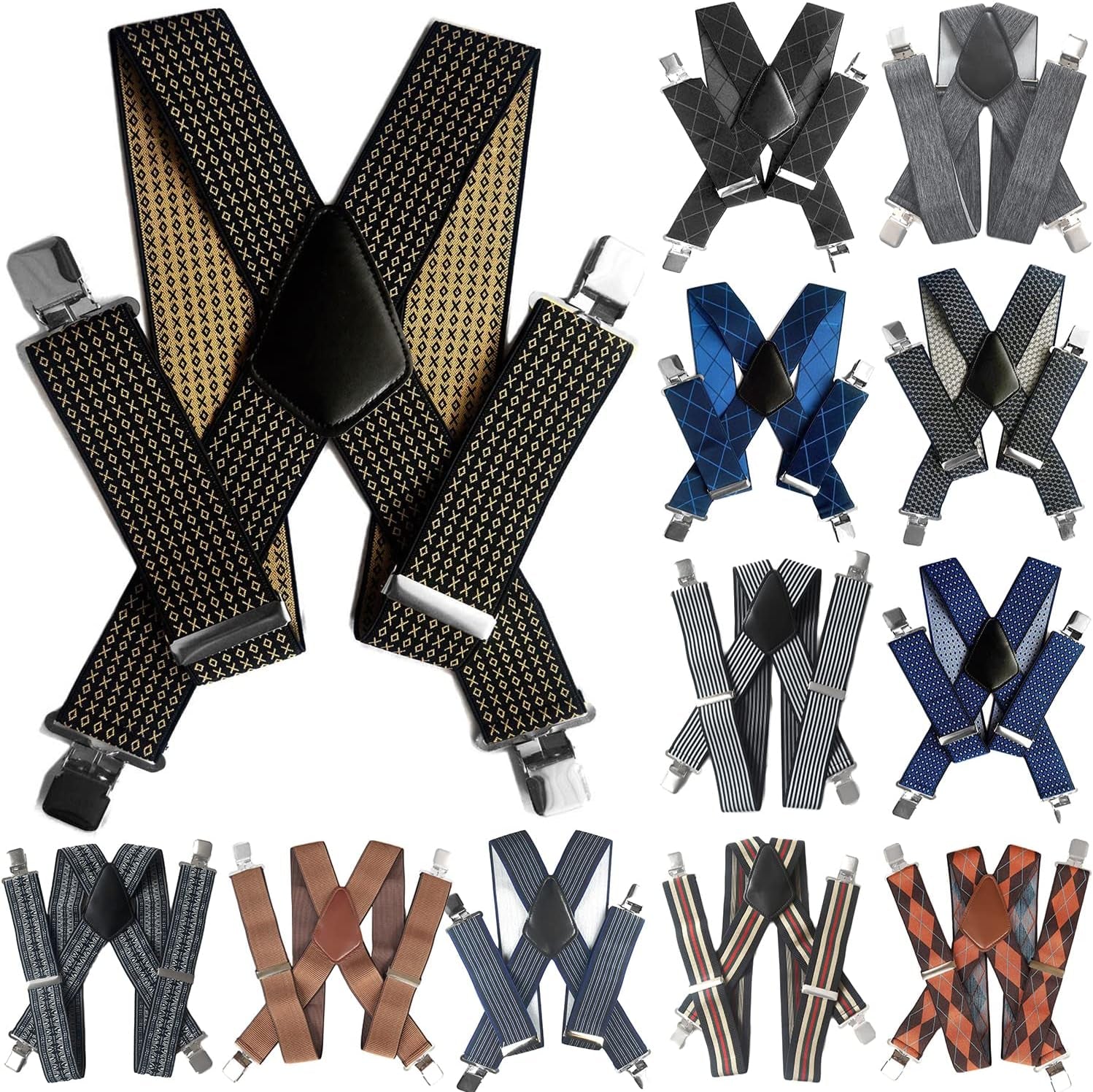 Men'S 50Mm Wide Suspenders Heavy Duty Elastic Leather Clip on Braces Trousers Ac4759