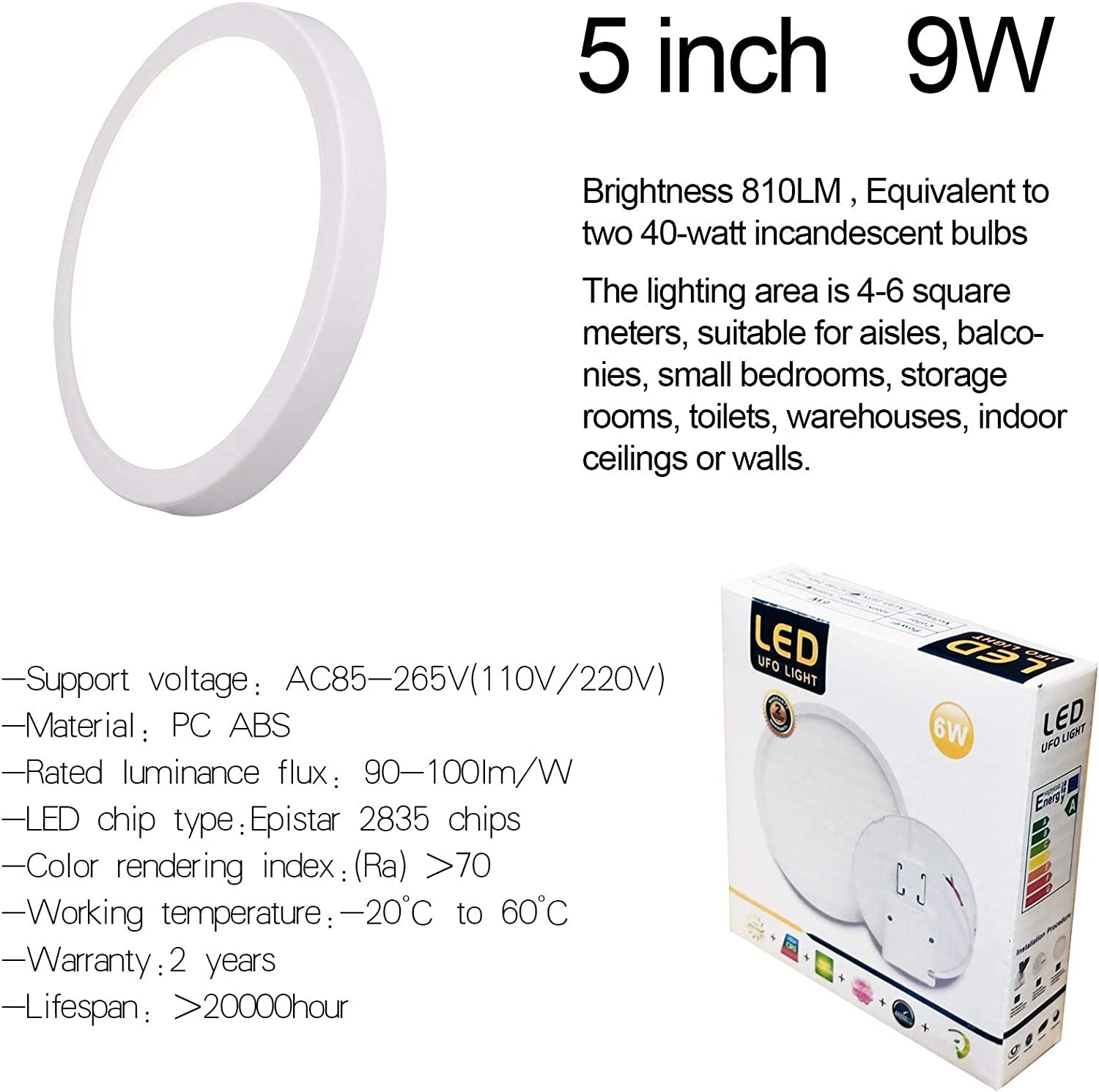 Ceiling Light Thin Ceiling Lamp, Easy to Install Lights,High Brightness LED Ceiling Light Fixture,For Kitchen Bedroom Utility Laundry Closet Room,4500K Natural Light (12CM 9W)