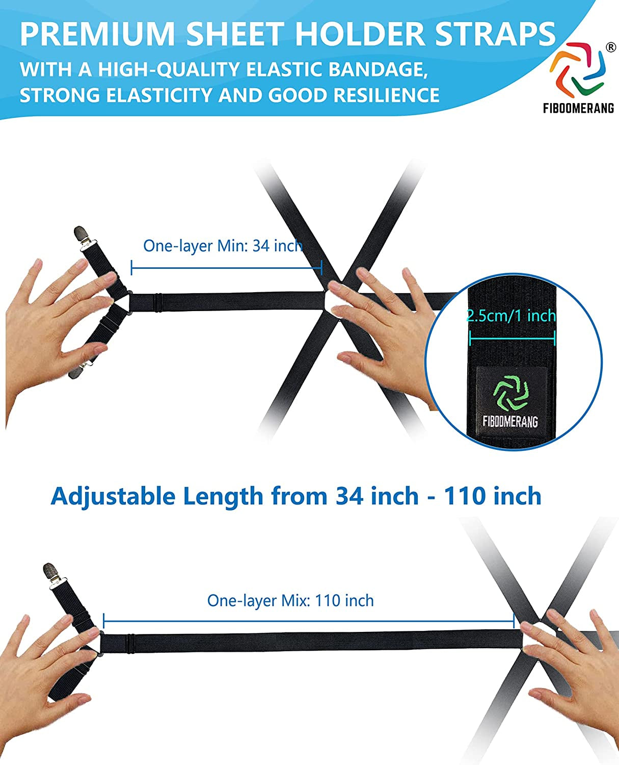 Bed Sheet Holder, Premium Bed Sheet Fasteners and Sheet Clips for Fitted Sheet, Bed Scrunchie with 6 Way Cross Elastic Bands and Corner Clips, Premium Sheet Suspenders Form  (Black)