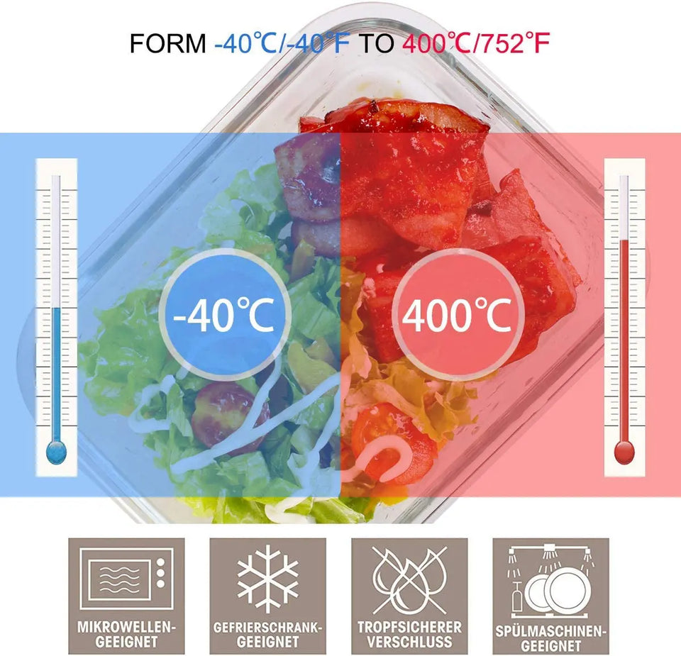 Glass Food Storage Containers with Lids - Glass Containers with Lids for Food - Reusable Bento Box Glass Lunch Containers with Locking Lids - Glass Meal Prep Containers - BPA Free & FDA Approved(9 Pack)
