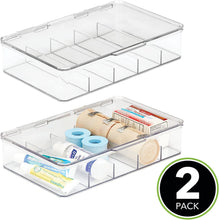 Load image into Gallery viewer, Rectangular Plastic Stackable Storage Box with Hinged Lid for Organizing First Aid, Medicine, Ointments, Dental, Diabetic Supplies - 5 Divided Compartments, Pack of 2 - Clear
