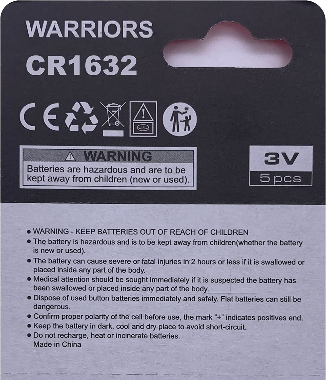 1632 CR1632 Coin Button Cell 3V 3 Volt Lithium Batteries 5X Retail Pack Compliant with Coin Battery Safety Standards 2020