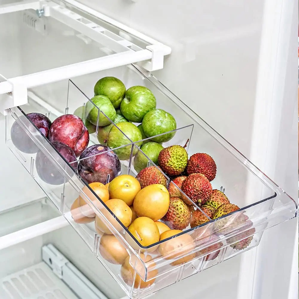 Fridge Drawer Organiser Refrigerator Organizer Bins, Pull Out with Handle Kitchen Fridge Shelf Holder Storage Drawers Box Clear Container for Food,Drinks, Fit for Fridge Shelf under 0.6"
