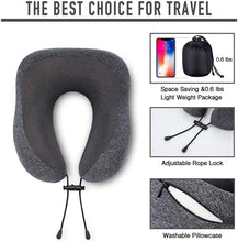 Load image into Gallery viewer, Travel Pillow Neck Support,Memory Foam Neck Pillows for Travel Airplane, 360-Degree Head Support,Travel Kit with 3D Contoured Eye Masks,Earplugs.
