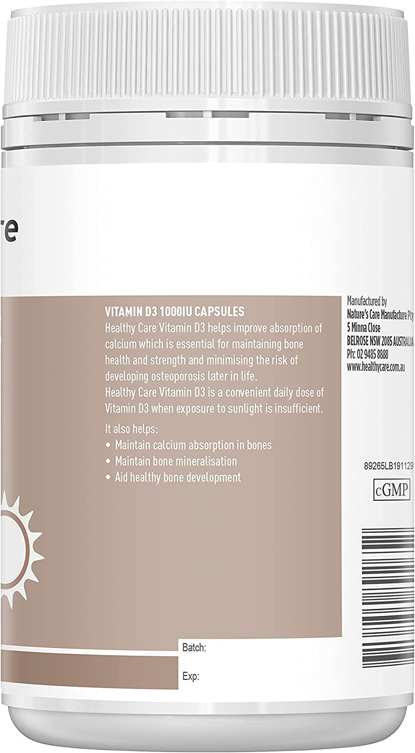 Vitamin D3 1000IU - 250 Capsules, Brown | Promotes Calcium Absorption in Bones