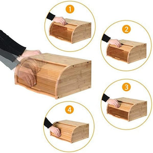 Bread Box - Bamboo Bread Bin for Kitchen Countertop Large Capacity Bread Storage Container Bread Holder Food Storage Kitchen Storage & Organisation, Self-Assembly (Natural)