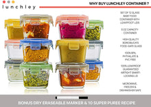 Load image into Gallery viewer, Glass Baby Food Storage Containers with Lids | Set of 12 | 5 oz Glass Food Containers, Freezer Storage, Reusable, Microwave &amp; Dishwasher Safe
