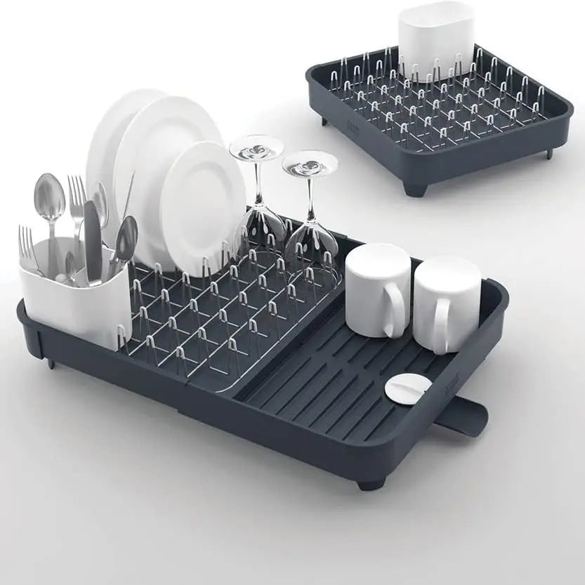 Extend Expandable Dish Drainer Rack with Removable Cutlery Holder Swivel Draining Spout – Grey