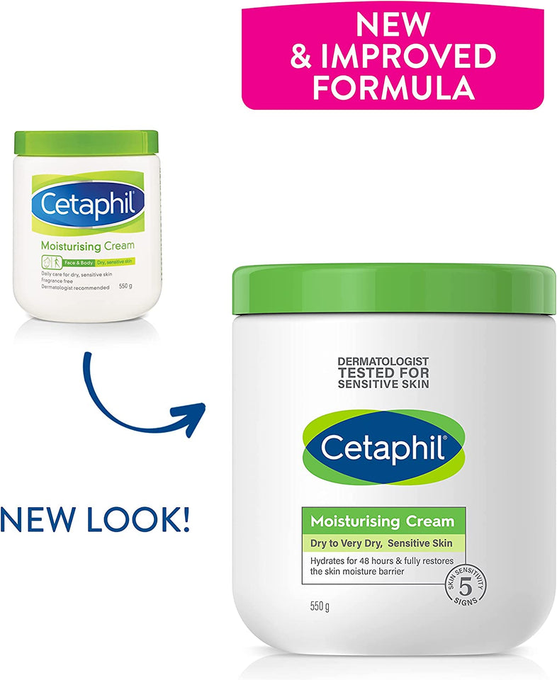 Moisturising Cream | 550G | Hydrating Moisturiser for Dry to Very Dry, Sensitive Skin | Body Cream Completely Restores Skin Barrier in 1 Week | Fragrance Free | Non-Greasy | Dermatologist Recommended Brand
