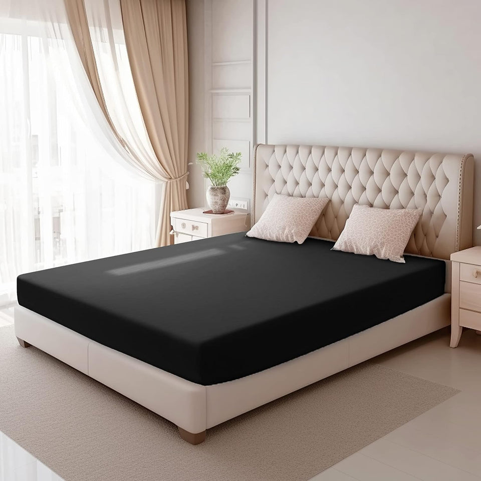 Deep Pocket Queen Fitted Sheet 1 Piece- 1800TC Ultra-Soft Premium Double Brushed Microfiber Durable and Fade Resistant Fits Mattress up to 40Cm - Queen, Black