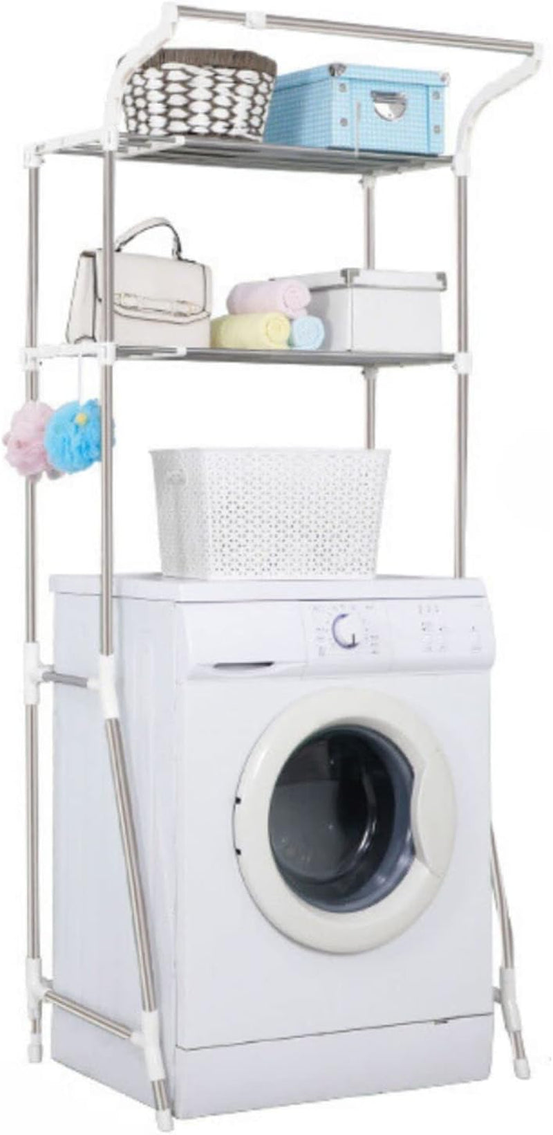 over Toilet Storage Shelf 2-Tiers Stainless Steel ABS Bathroom Organizer, Adjustable Height, Sturdy Construction, Durability, Two Transparent Tray