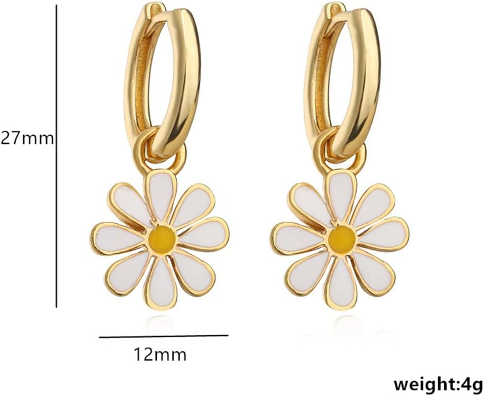 Small Hoop with Daisy Flower Charm Earrings for Women Teen Girls Cartilage Hypoallergenic Nickel Free Dainty Cute 14K Gold Plated Lucky Flowers Short Dangle Drop Piercing Hinged Huggie Hoops Fashion Jewelry