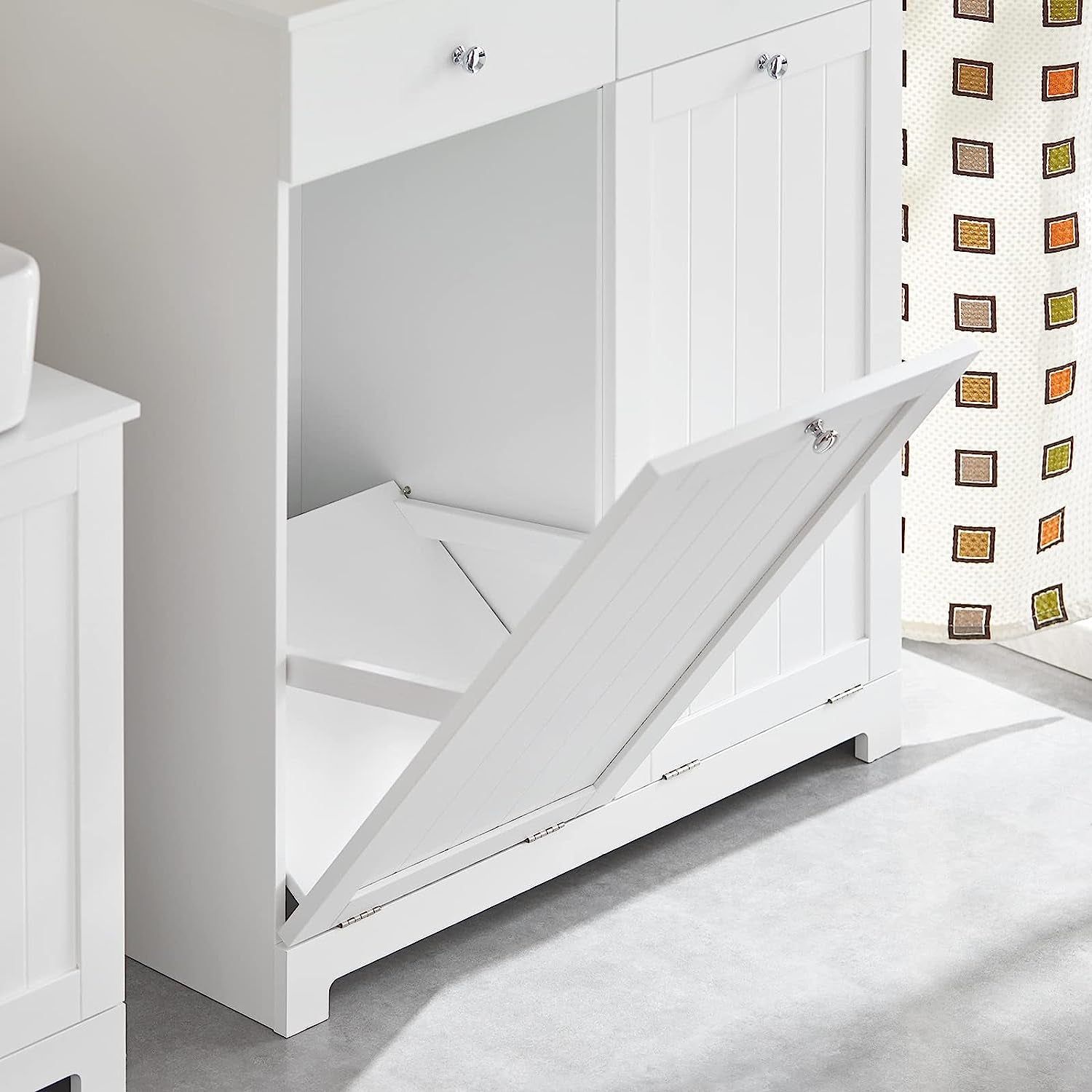 BZR33-W, 2 Drawers 2 Doors Laundry Cabinet Laundry Chest with 2 Removable Laundry Baskets, Bathroom Cabinet