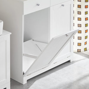 BZR33-W, 2 Drawers 2 Doors Laundry Cabinet Laundry Chest with 2 Removable Laundry Baskets, Bathroom Cabinet