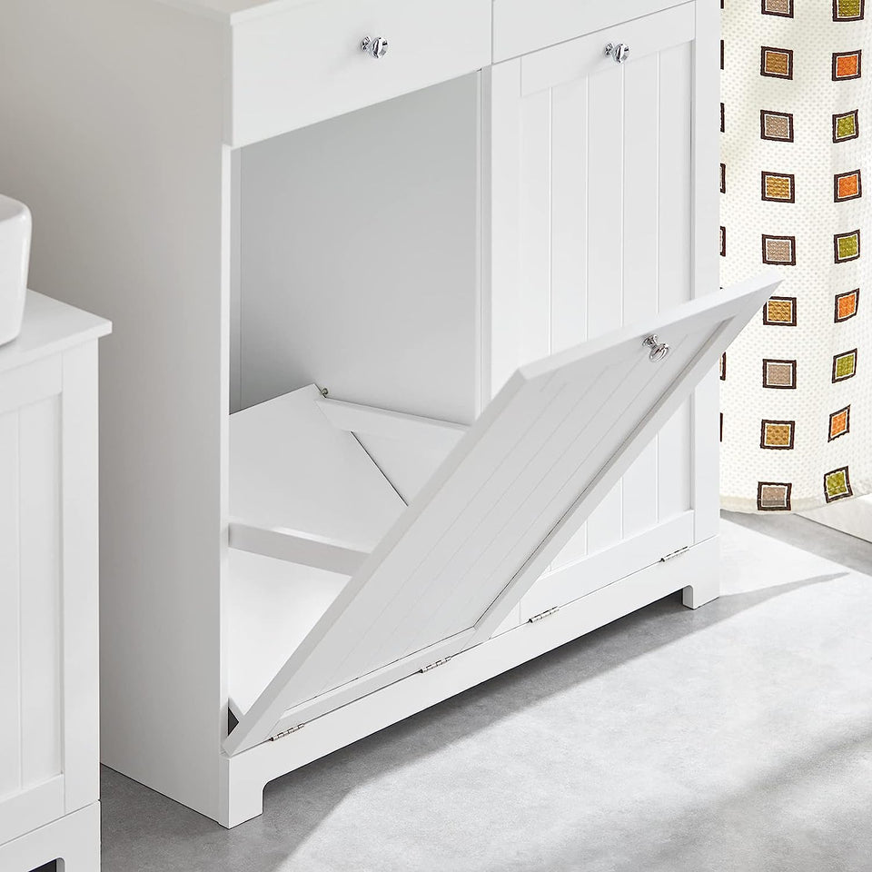 BZR33-W, 2 Drawers 2 Doors Laundry Cabinet Laundry Chest with 2 Removable Laundry Baskets, Bathroom Cabinet