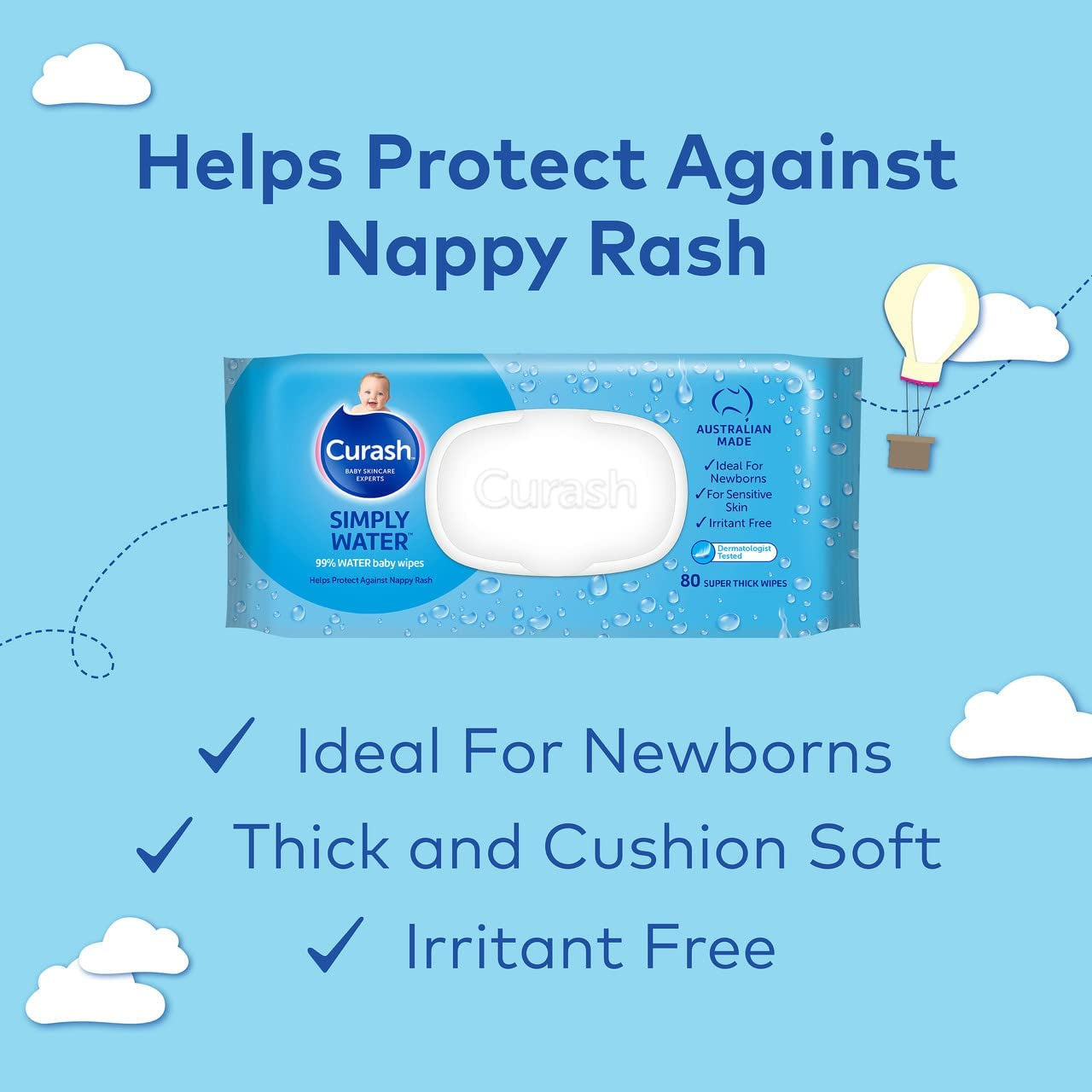 Simply Water Baby Wipes, 3 X 80 Pack (240 Wipes)