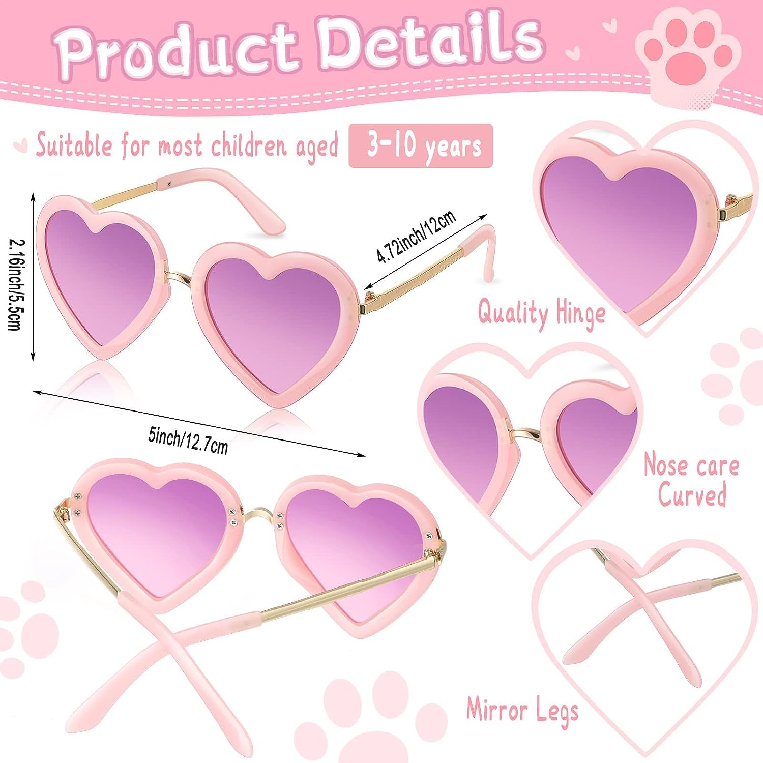 3 Pieces Toddler Pink Cute Cat Purse Heart Shaped Sunglasses with UV 400 Protection Crossbody Bag Glitter Small Wallet for Little Girl Birthday Party Gift, as Pictures