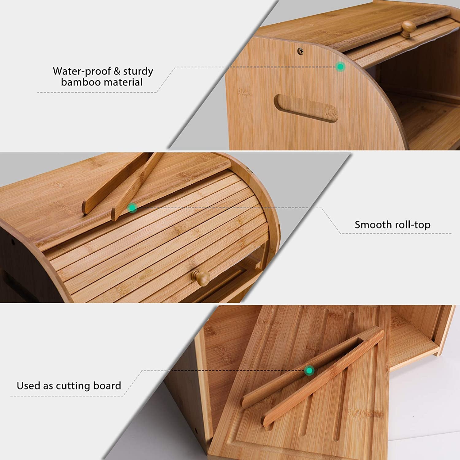 Bamboo Bread Box for Kitchen Countertop Extra Large 2 Layer Bread Box Set Homemade Bread Storage Box Bread Bin Roll Top Bread Box