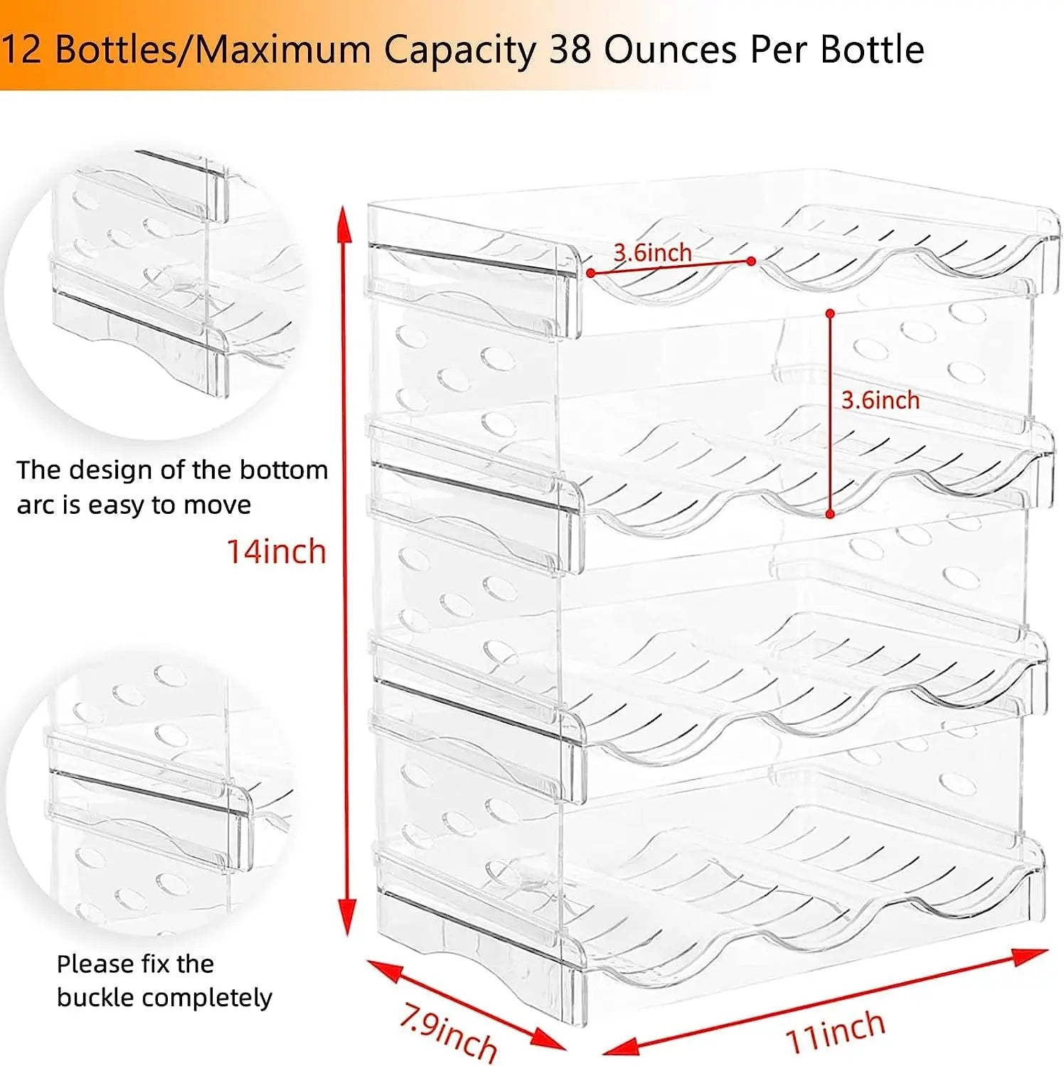 Water Bottle Organizer,4 Tier Stackable Clear Plastic Wine Rack,Water Bottle Holder,Cola Drink Organizers for Cabinet Refrigerator Pantry Kitchen Countertops,12 Bottle Acrylic Storage Racks