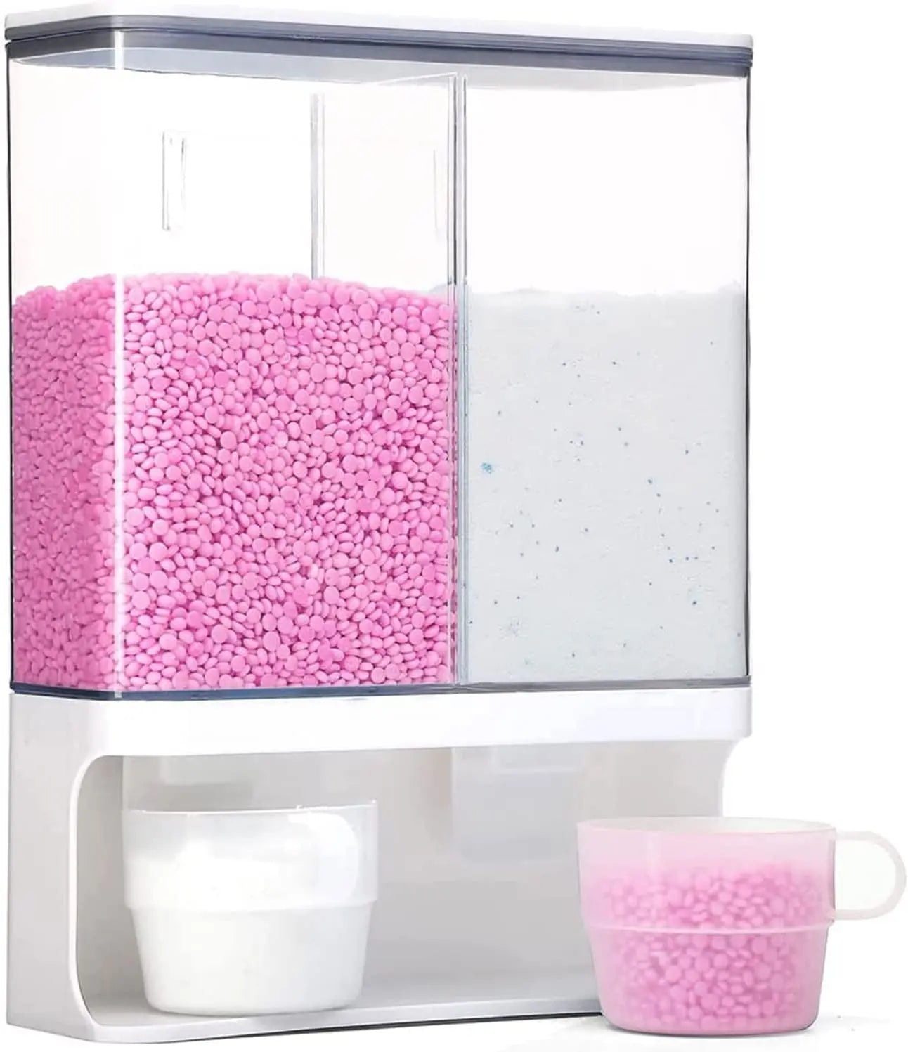 Rice Dispenser, Laundry Detergent Dispenser, Wall-Mounted Dry Food Storage Kitchen Organization, Rice Container with 1 Measuring Cups, Suitable for Rice, Beans, Laundry Scent Beads(1 Measuring Cups)
