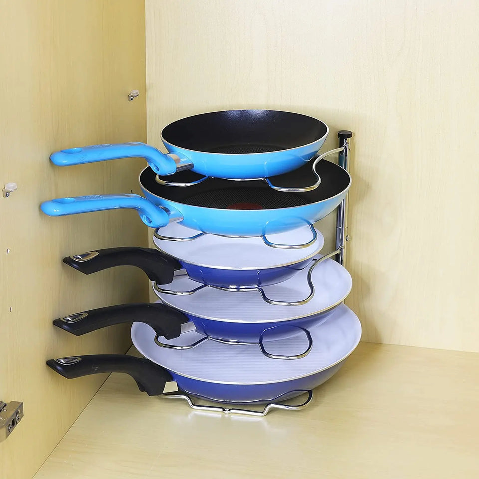 Simplehouseware Pan Organizer Rack Holder for Kitchen/Cupboard/Countertop, Chrome
