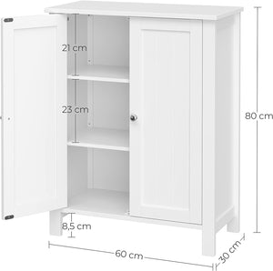 Freestanding Bathroom Cabinet Storage Cupboard Unit with 2 Doors and 2 Adjustable Shelves, White BCB60W