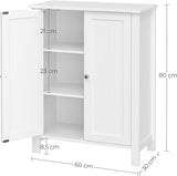 Freestanding Bathroom Cabinet Storage Cupboard Unit with 2 Doors and 2 Adjustable Shelves, White BCB60W