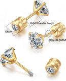 Titanium Flat Screw Back Stud Earrings for Girls,Safety Screw on CZ Earrings Hypoallergenic Surgical Steel Cartilage Earrings
