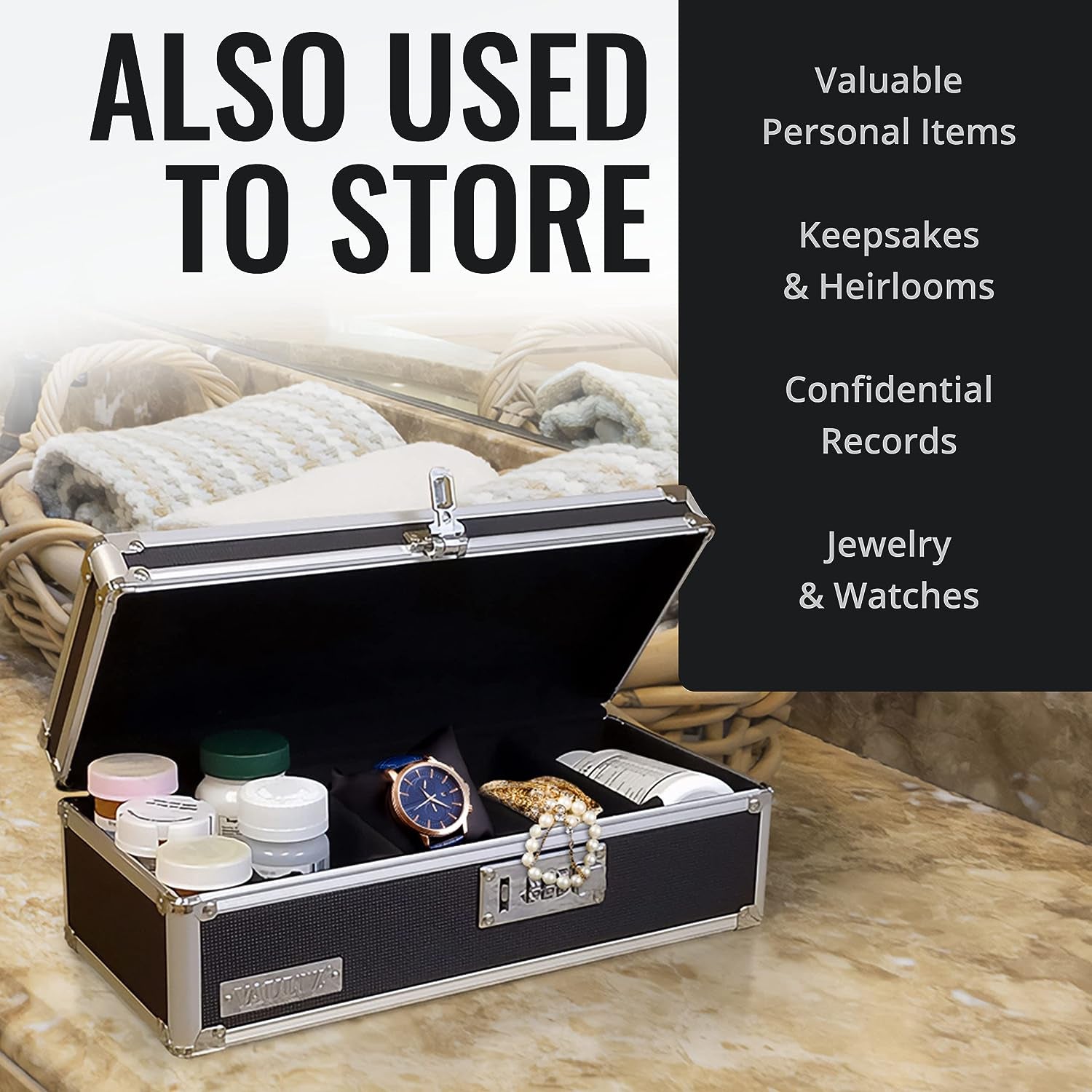 Locking Medicine Storage Box, 3.75 X 11.88 X 5.25 Inches, Black (VZ03480)