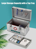Premium 14 Inches Empty First Aid Box with an Internal 3 Grid Tray and Shoulder Strap, Aluminum Alloy Framed, Portable Home & Work Medicine Box for Medical and Health Industry Workers