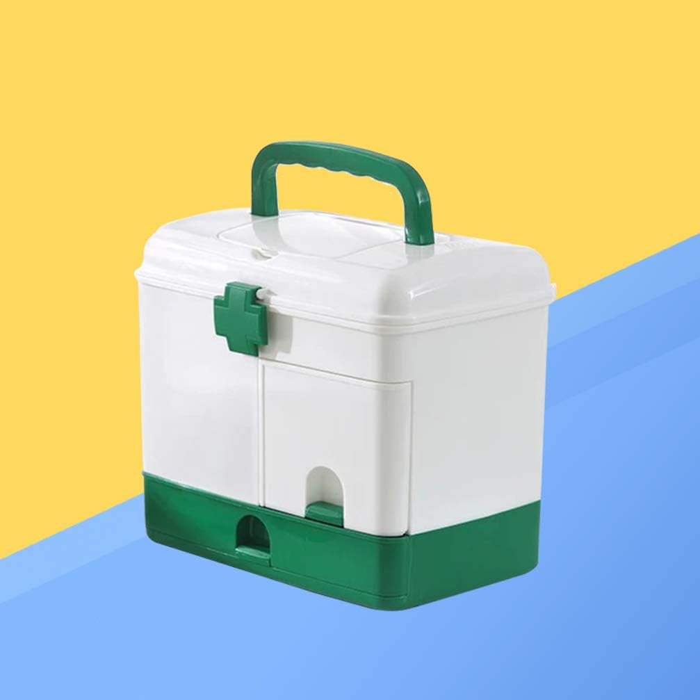 Box Aid Box Family Medication Storage Box Medicine Cabinet Childproof Bottle Organizer Storage Box Container for Travel Home Green Portable Storage First