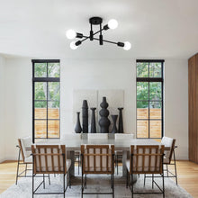 Load image into Gallery viewer, Mid Century Black Sputnik Chandelier Industrial Semi Flush Mount Ceiling Light 4-Light Rustic Sputnik Ceiling Light Fixture for Dining Room Bedroom
