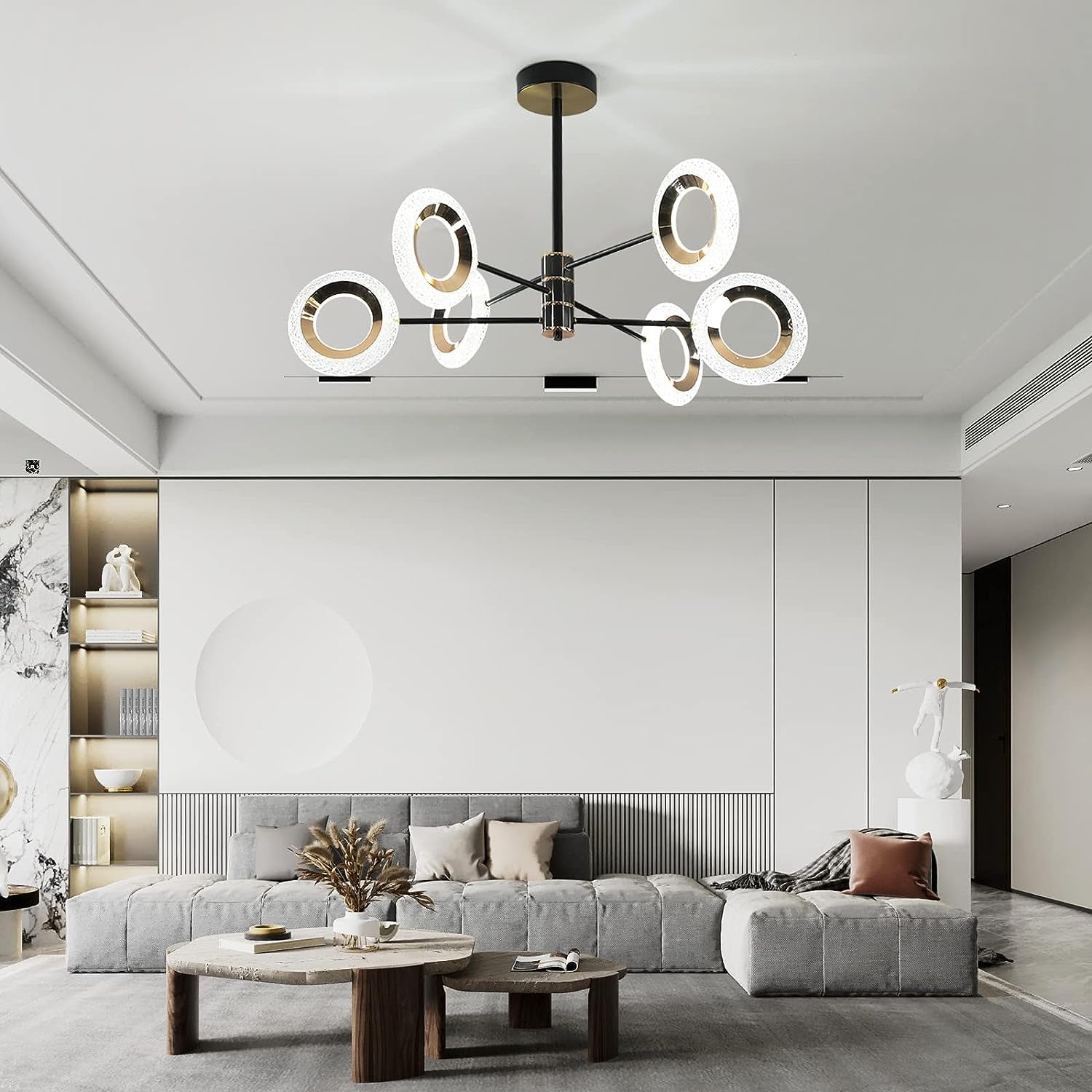 6 Lights Sputnik Chandelier Dimmable LED Chandeliers Modern Semi Flush Mount Ceiling Lights Fixture Adjustable Sputnik Pendant Light for Bedroom Living Room Kitchen Dining Room