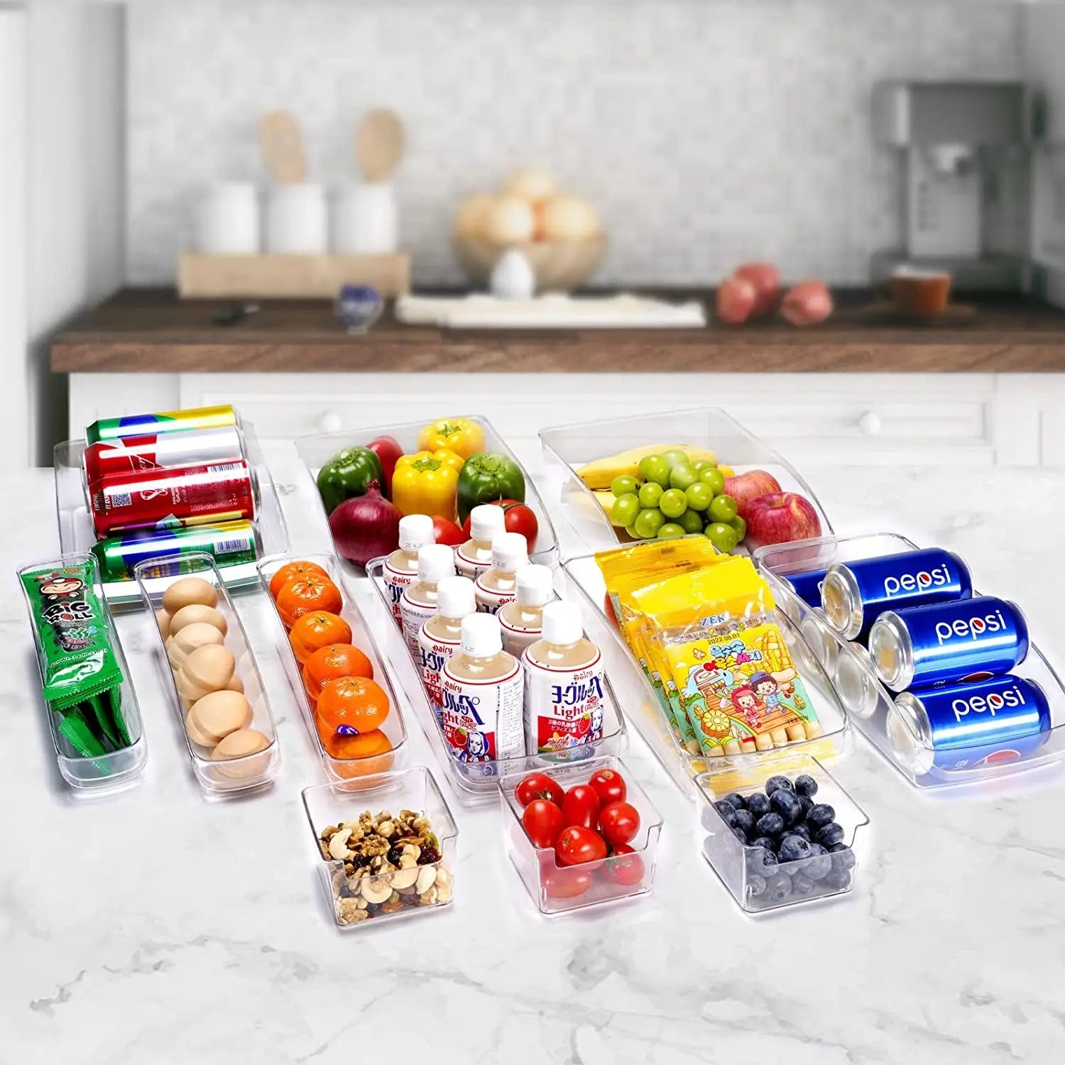 Refrigerator Organizer Bins, 12 Clear Plastic Fridge Storage Containers for Freezer Kitchen Countertops Pantry Organization, BPA Free