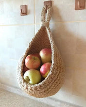 Load image into Gallery viewer, Hanging Wall Vegetable Fruit Baskets，Hanging Basket for Pantry Potato Garlic Onion Fruit Storage Handwoven Decorative Kitchen Organizer and Wall Planter Holder(Large)
