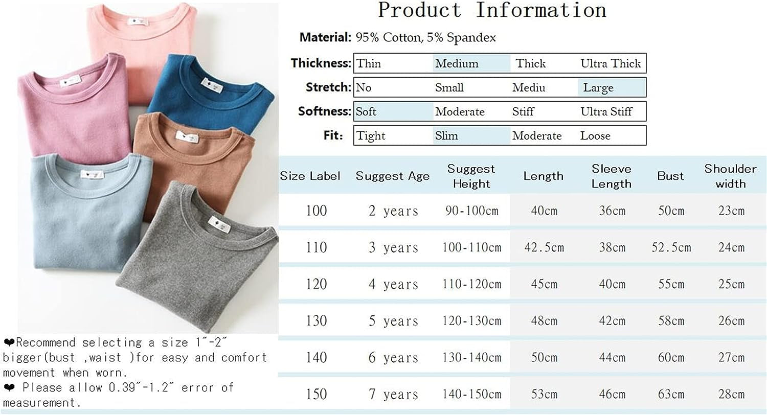 Girls Crew Neck T-Shirt Soft Warm Base Layer Toddler Little Kids Cotton Long Sleeve Tops