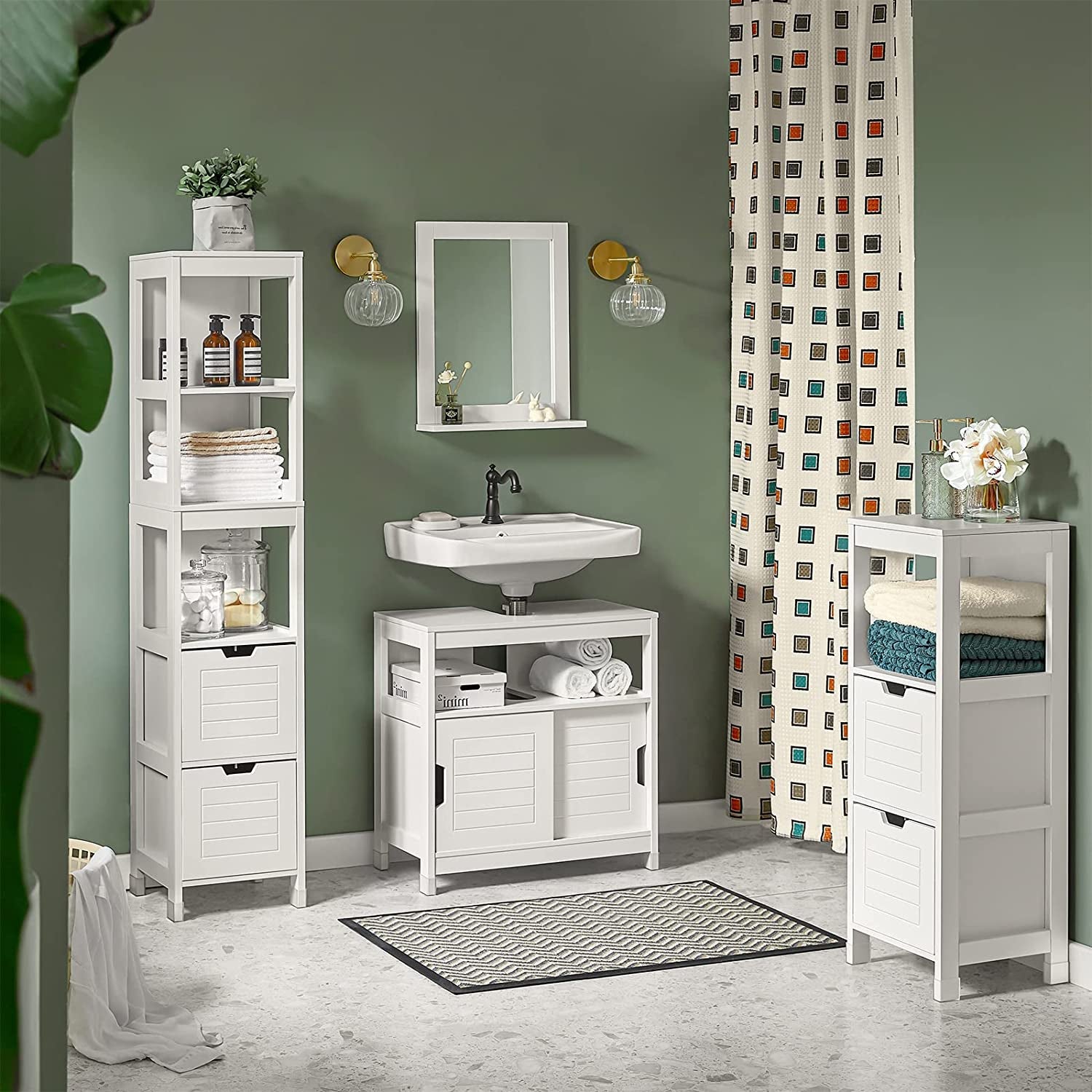 Freestanding Cabinet, 2 Drawers and Shelf, Cupboard for Bathroom, Bedroom, Standing Shelves with Drawers, FRG127-W