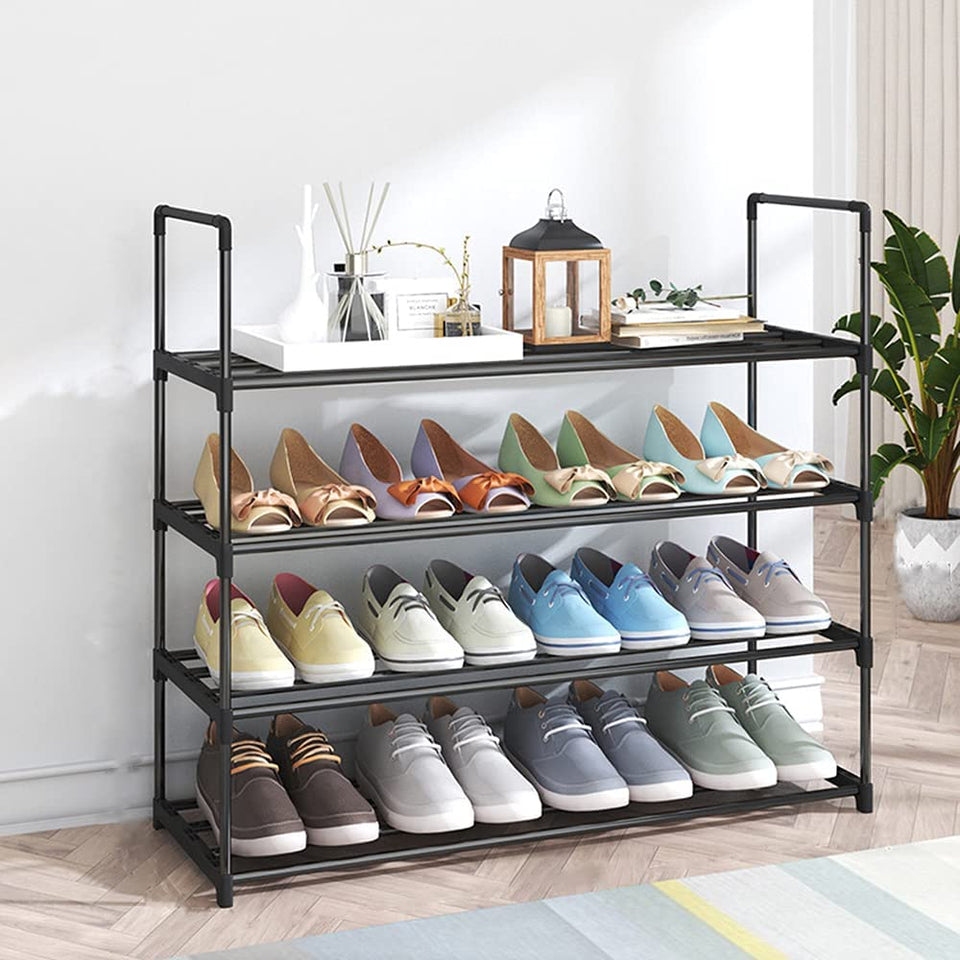 NBEST™ 4-Tier Shoe Rack, Shoe Storage Organizer, Hold up to 20 Pairs of Shoes, Stackable Shoe Tower for Living Room, Entryway(Black 80Cm 4-Tier)